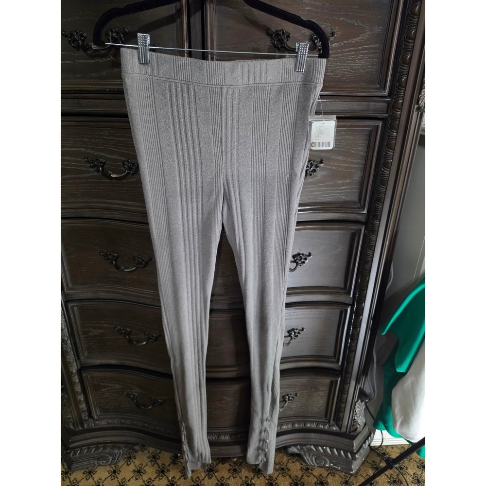 Intimately Free People Carbon Gray Ribbed Knit Button Ankle Leggings Small NEW